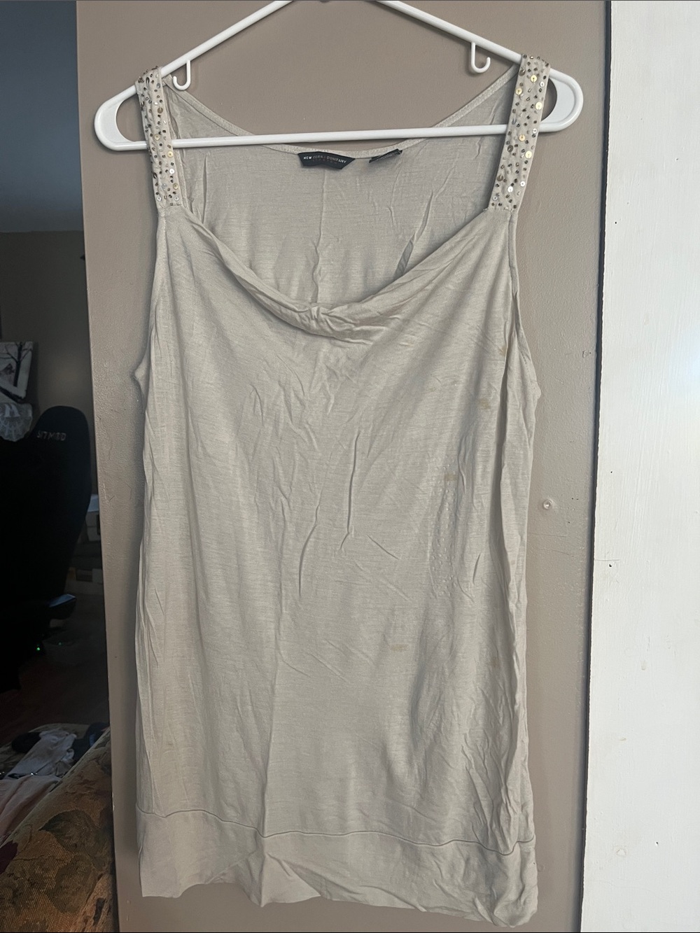 New York & Company Beige Embellished Strap Tank